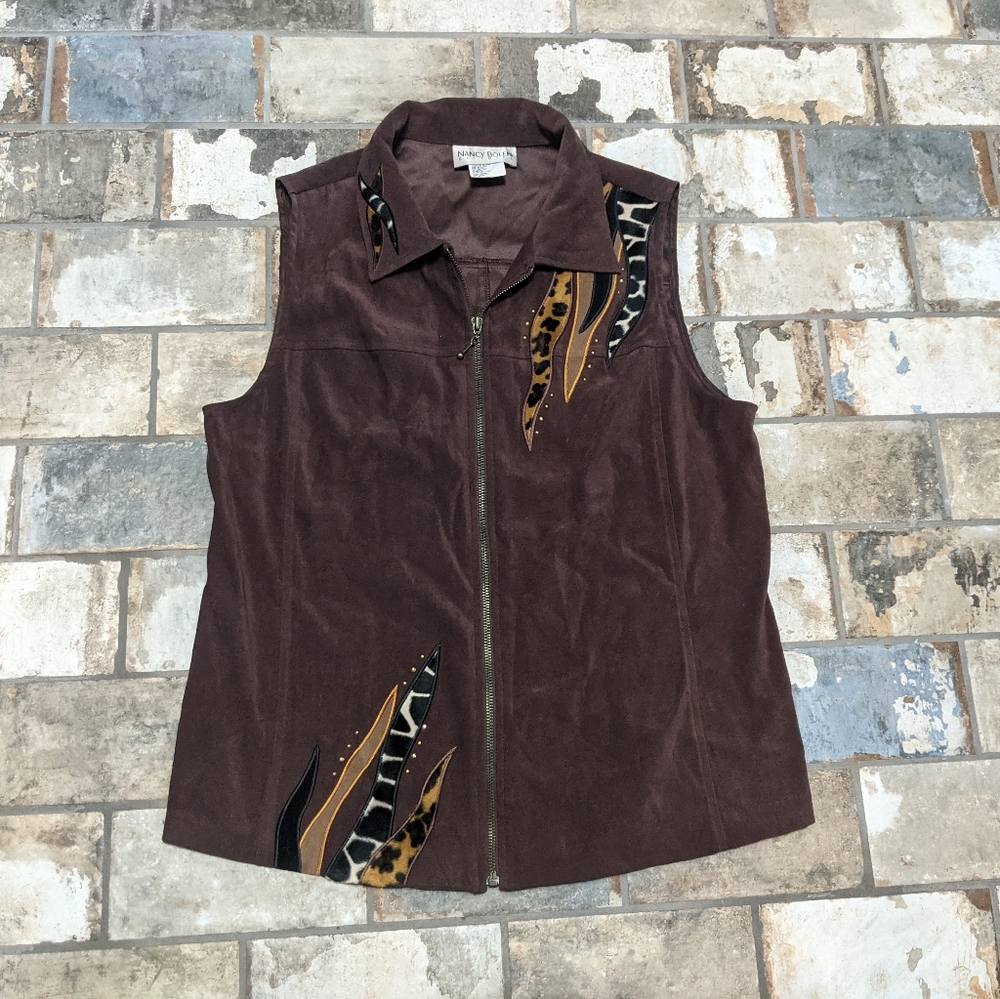 Nancy Bolen City Girl Size 14 Brown Animal Vest